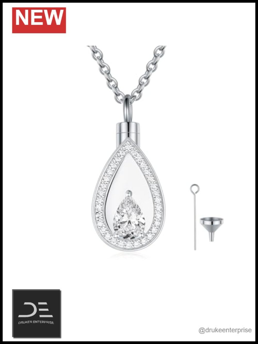 925 Sterling Silver Cremation Urn Necklace Memorial Teardrop Ashes Keepsake